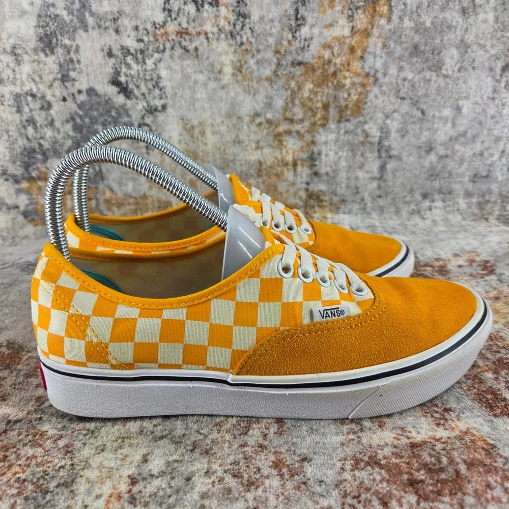 Vans ComfyCush Sneakers 7.5 Orange Yellow Checkerboard Zinnia Suede Skate Shoes